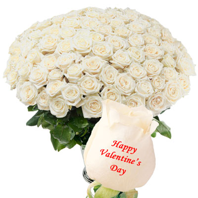 "Talking Roses (Print on Rose) (100White Roses) - Happy Valentines Day - Click here to View more details about this Product